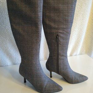 Checked/plaid knee-high boots